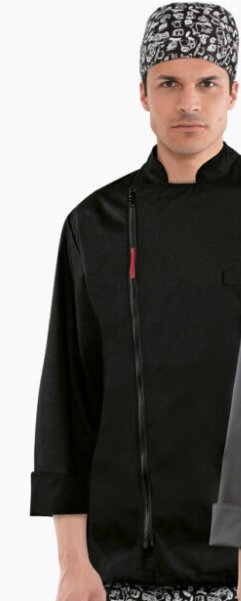 Kochjacke TOMA (Reißverschluss) – schwarz, lange Ärmel