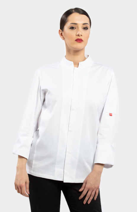 Kochjacke TOMA - polycotton - weiß, lange Ärmel_auf der figur